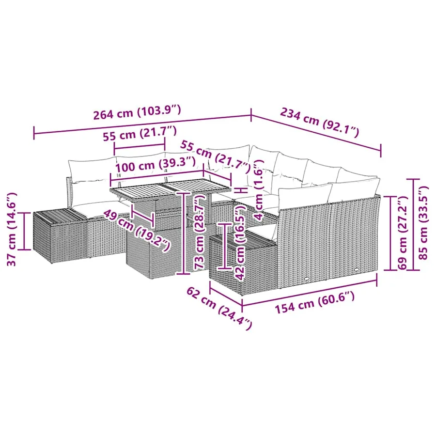 Ensemble de canapé de jardin 9 pc Gris et marron - 11