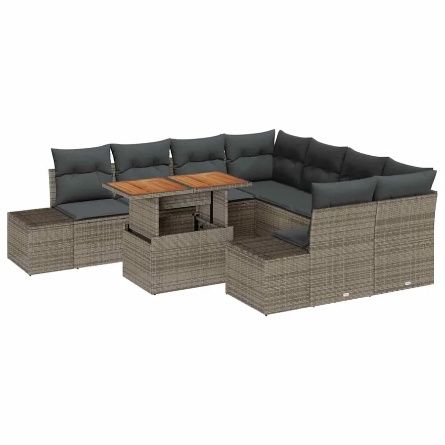 Ensemble de canapé de jardin 9 pc Gris et marron - 2