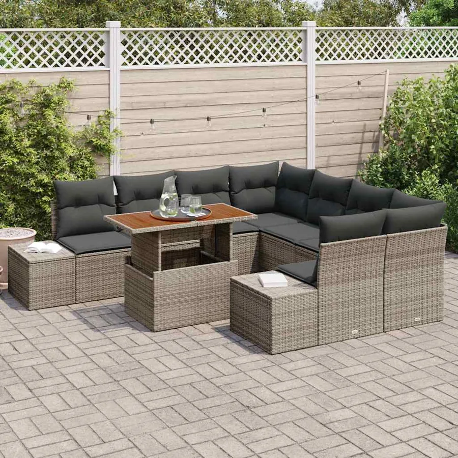 Ensemble de canapé de jardin 9 pc Gris et marron - 3