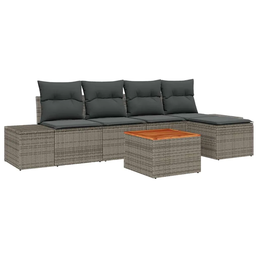 Ensemble de canapé de jardin avec coussin 6 pcs Gris polyrotin - 2