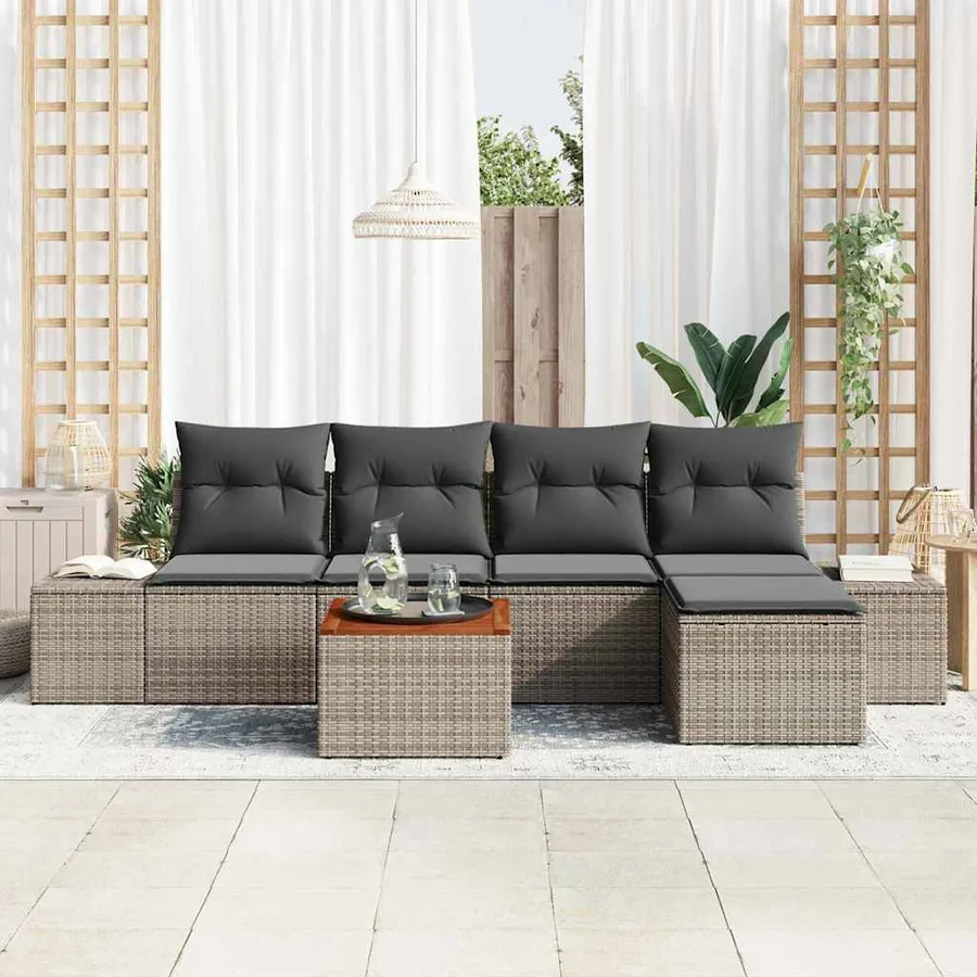 Ensemble de canapé de jardin avec coussin 6 pcs Gris polyrotin - 3