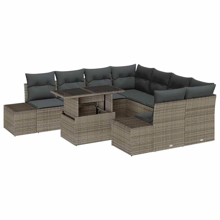Ensemble de canapé de jardin avec coussin 9 pcs Gris polyrotin - 2