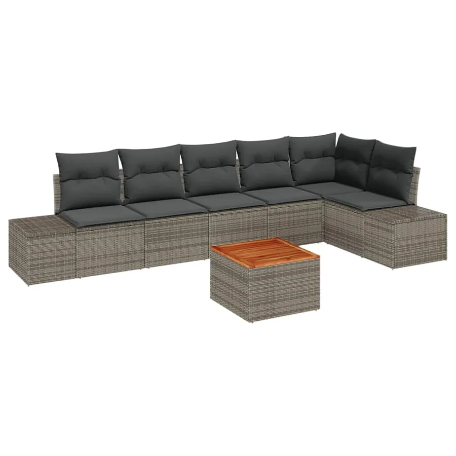 Ensemble de canapé de jardin avec coussin 7 pcs Gris polyrotin - 2