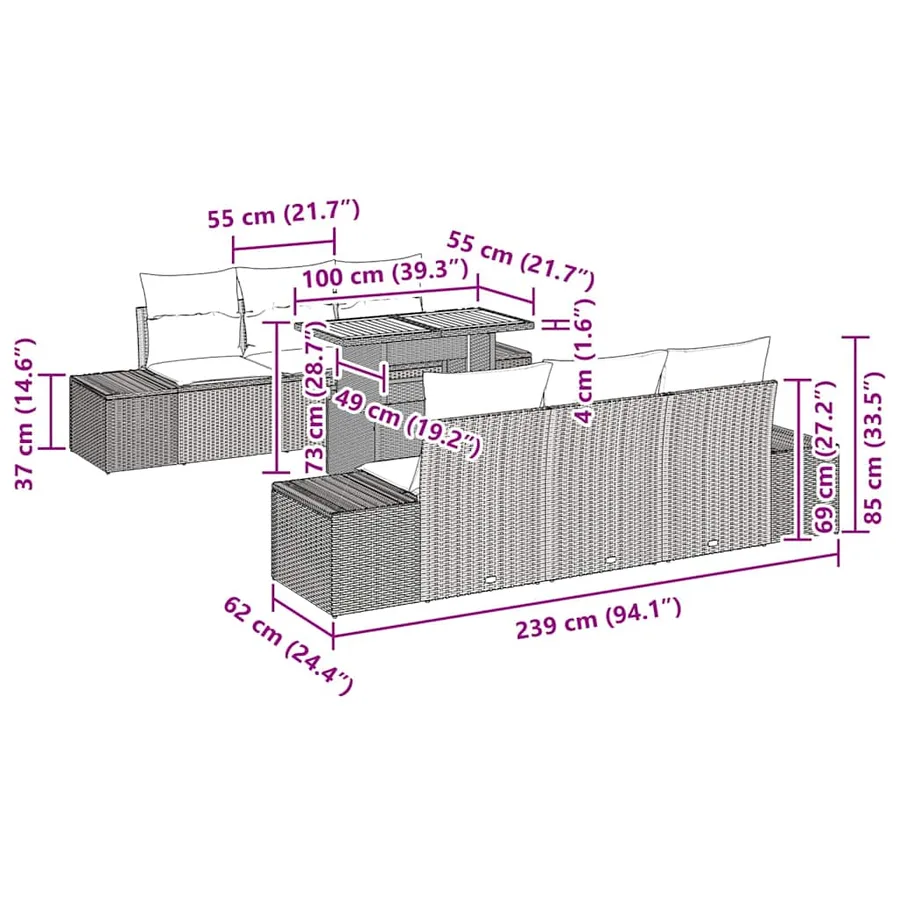 Ensemble de canapé de jardin 7 pc Gris et marron - 10