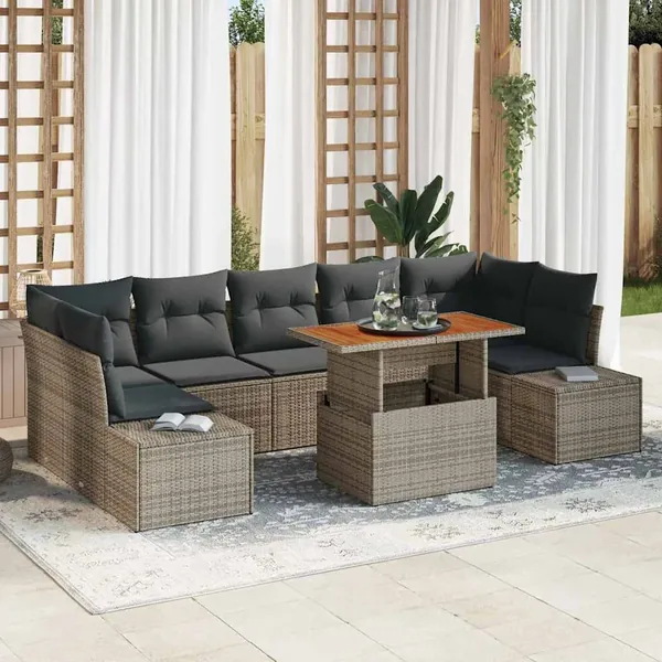 Ensemble de canapé de jardin 8 pc Gris et marron