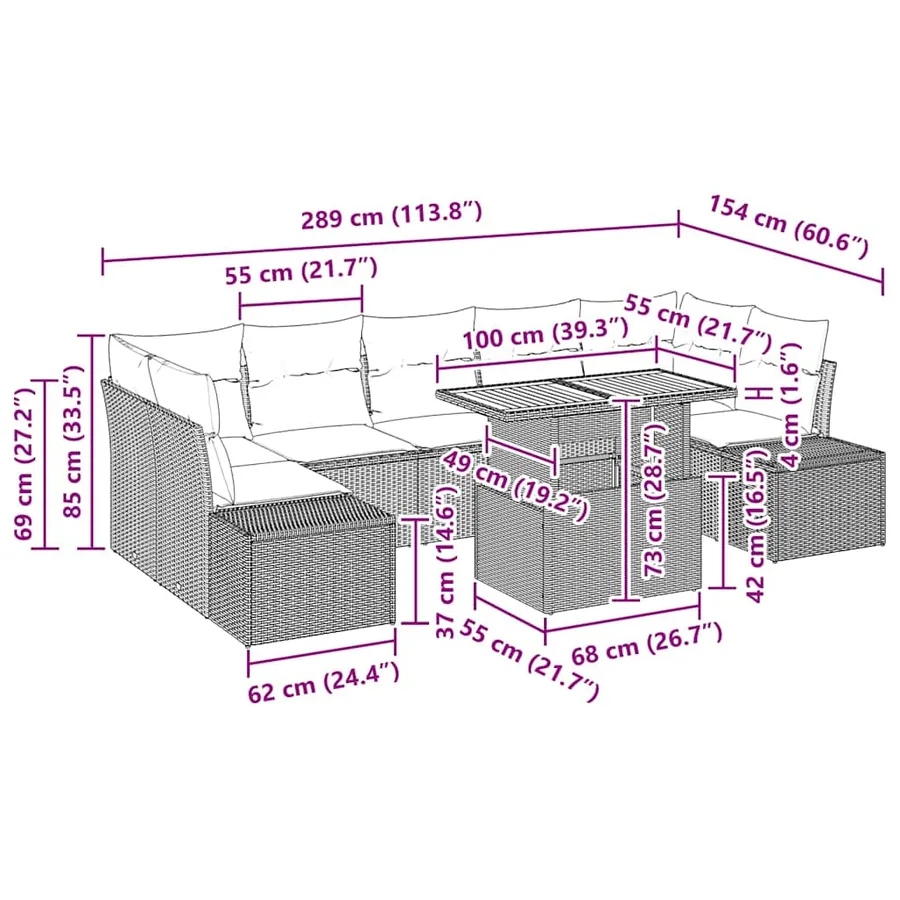 Ensemble de canapé de jardin 8 pc Gris et marron - 11