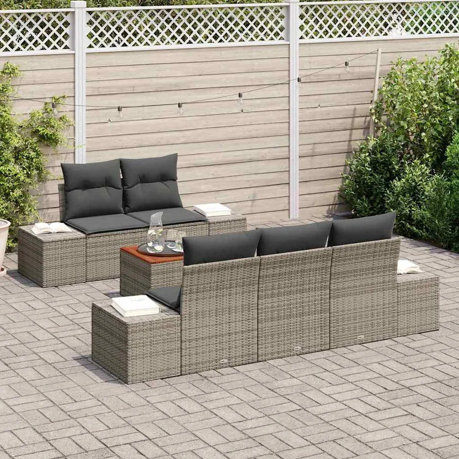 Ensemble de canapé de jardin avec coussin 6 pcs Gris polyrotin - 3