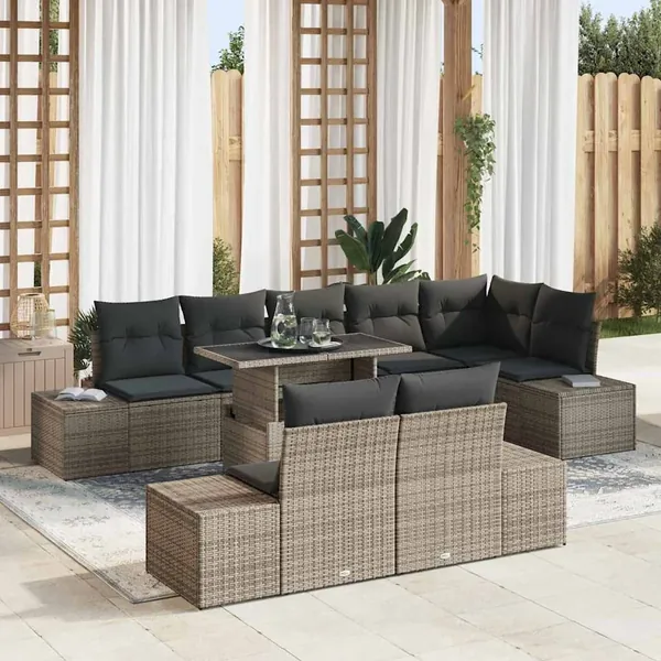 Ensemble de canapé de jardin avec coussin 9 pcs Gris polyrotin