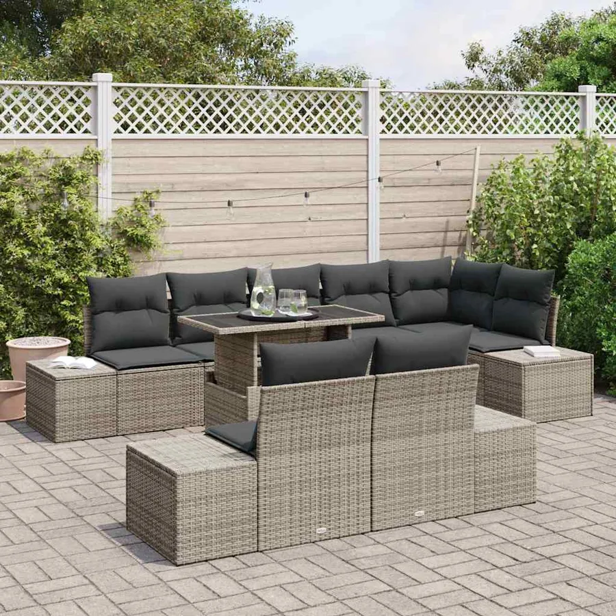 Ensemble de canapé de jardin avec coussin 9 pcs Gris polyrotin - 3