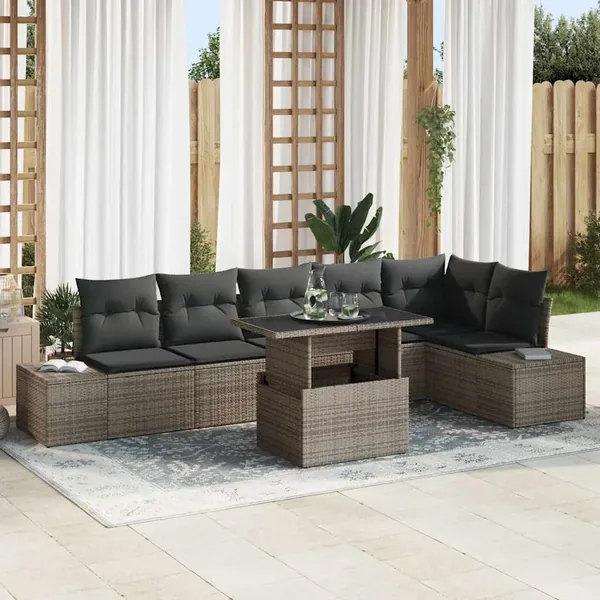 Ensemble de canapé de jardin avec coussin 7 pcs Gris