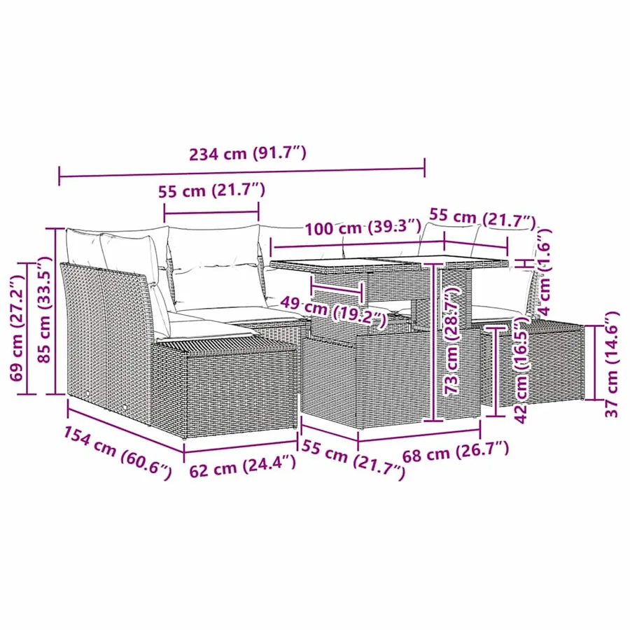 Ensemble de Canapés avec coussin 7 pcs Gris polyrotin - 11