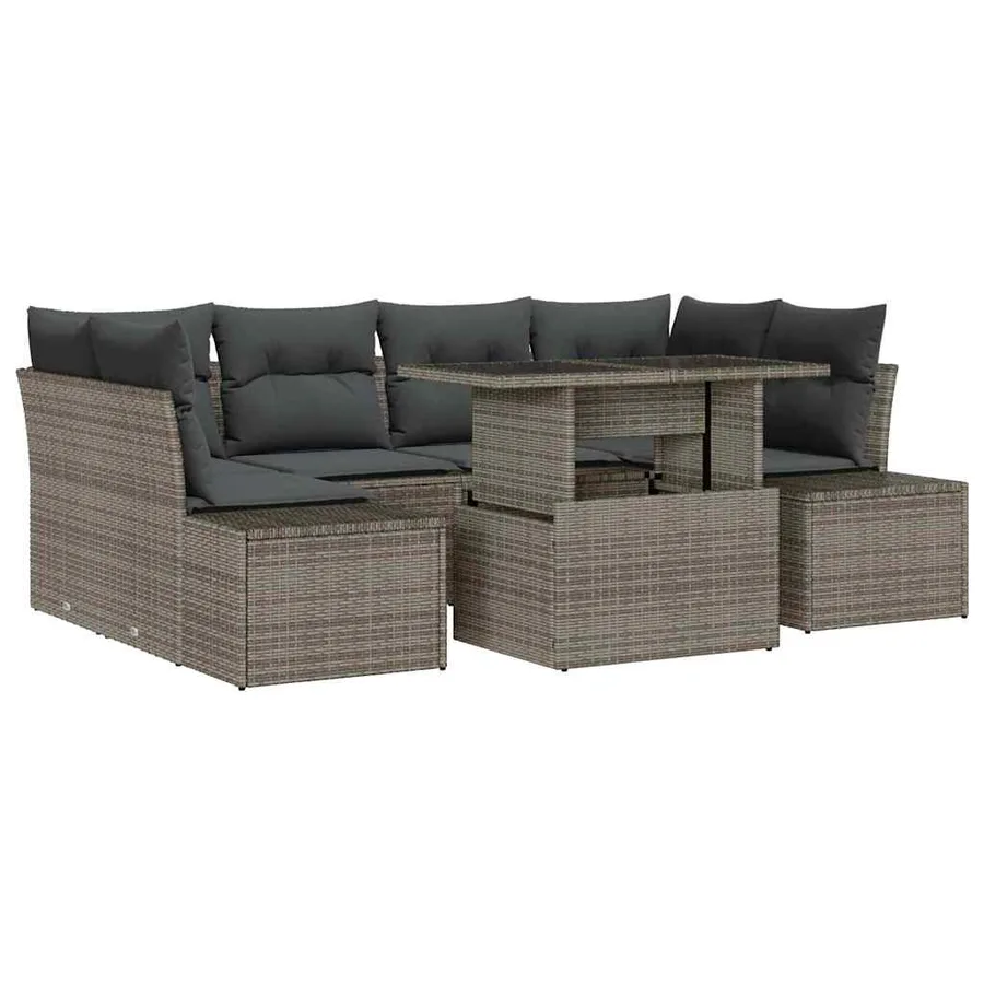 Ensemble de Canapés avec coussin 7 pcs Gris polyrotin - 2