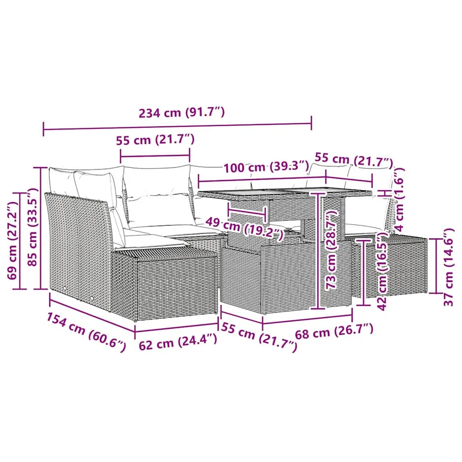 Ensemble de canapé de jardin 7 pc Gris et marron - 11