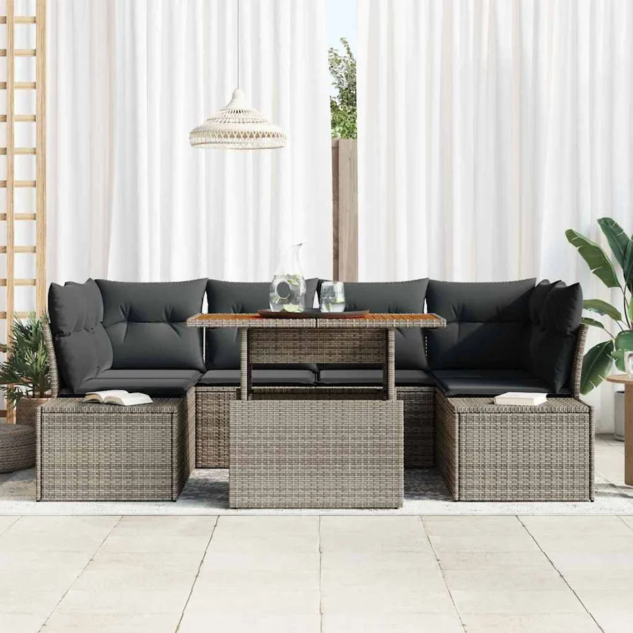 Ensemble de canapé de jardin 7 pc Gris et marron - 3