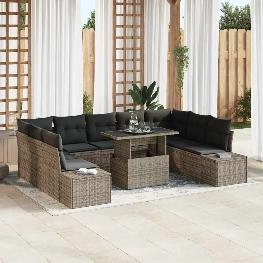 Ensemble de canapé de jardin avec coussin 10 pcs Gris polyrotin