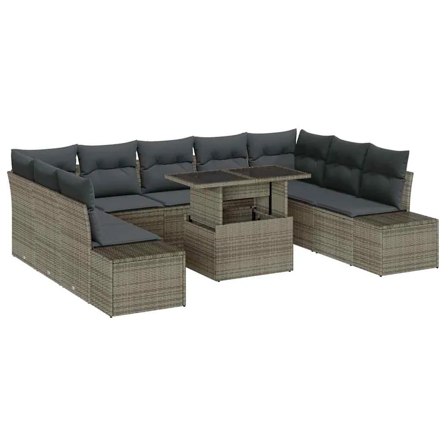 Ensemble de canapé de jardin avec coussin 10 pcs Gris polyrotin - 2