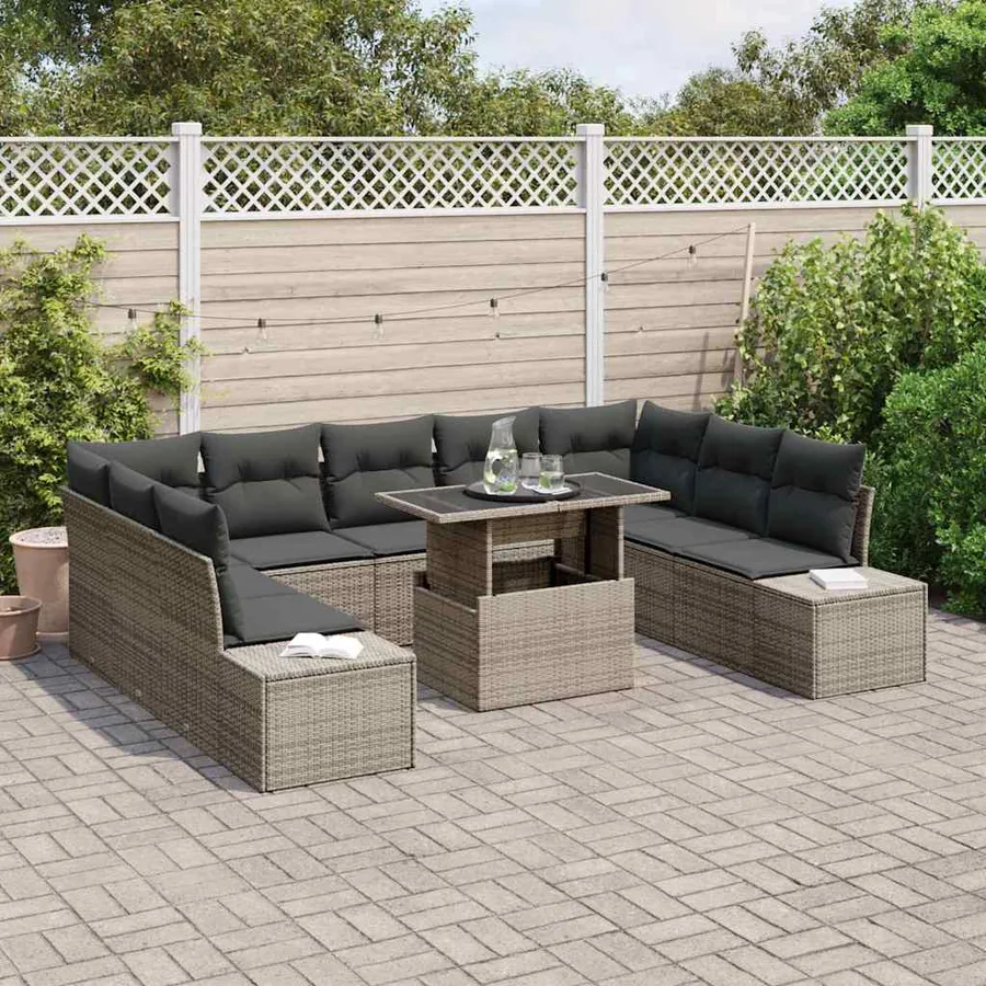Ensemble de canapé de jardin avec coussin 10 pcs Gris polyrotin - 3