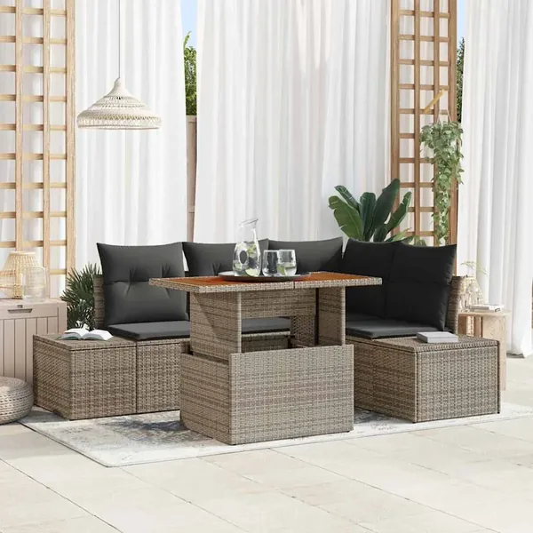 Ensemble de canapé de jardin 5 pc Gris et marron
