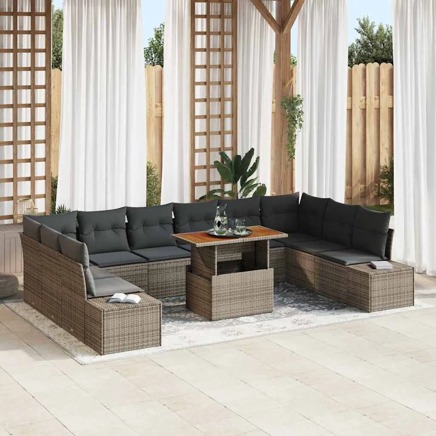 Ensemble de canapé de jardin avec coussin 11 pcs Gris et marron
