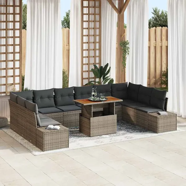 Ensemble de canapé de jardin avec coussin 11 pcs Gris et marron