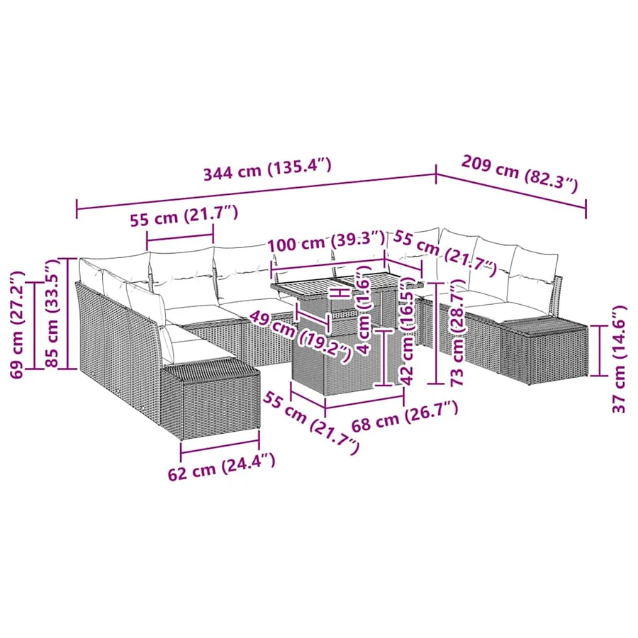 Ensemble de canapé de jardin avec coussin 11 pcs Gris et marron - 11