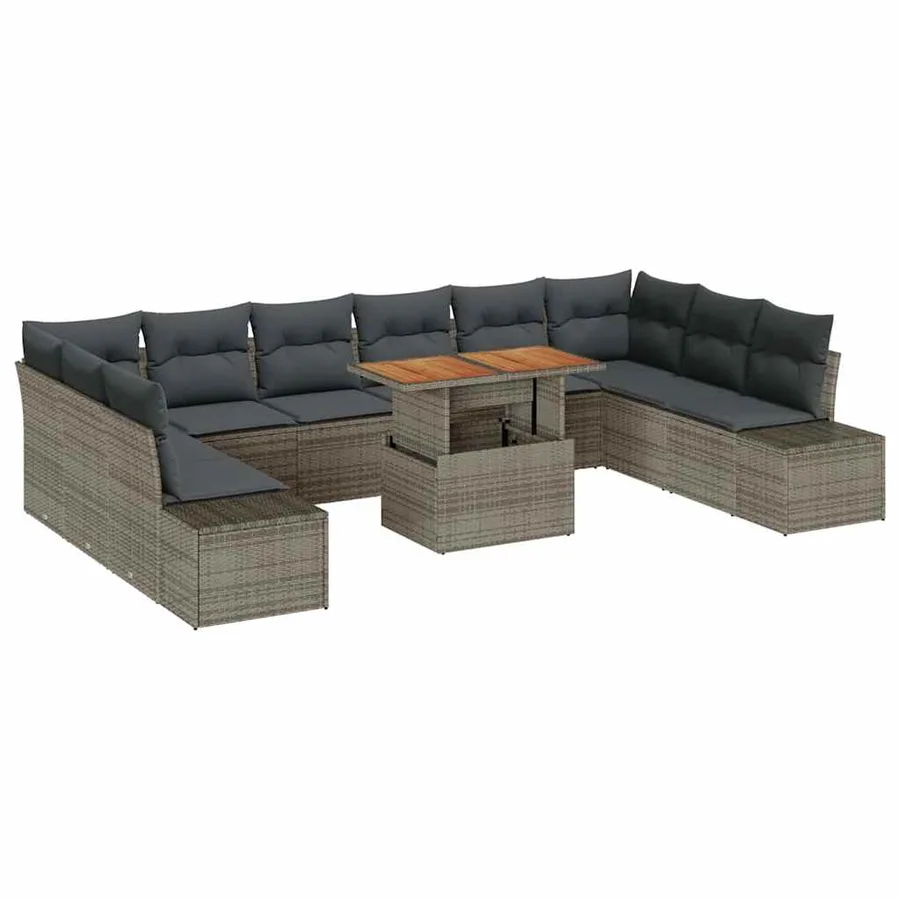 Ensemble de canapé de jardin avec coussin 11 pcs Gris et marron - 2