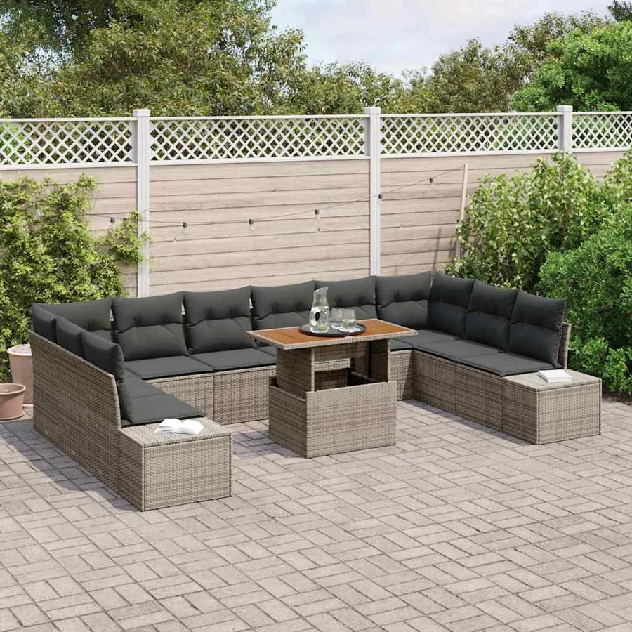Ensemble de canapé de jardin avec coussin 11 pcs Gris et marron - 3