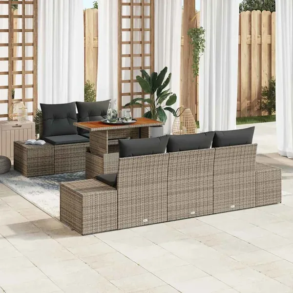 Ensemble de canapé de jardin 6 pc Gris et marron