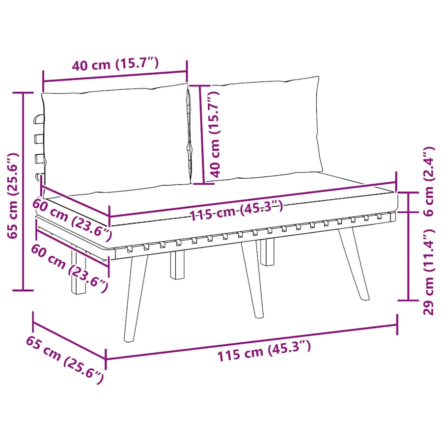 Banc de jardin avec coussins 115 cm Bois solide d'acacia - 9
