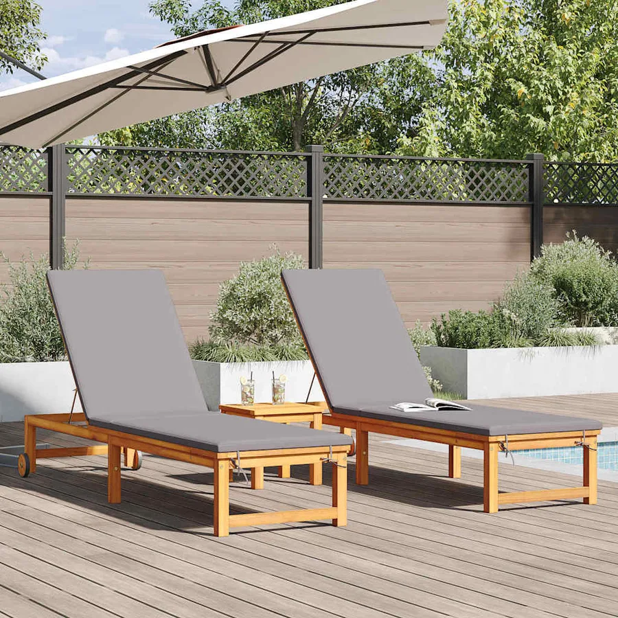 Transat 2 pcs Marron 202 x 53 x 89 cm Bois d'Acacia Massif - 3