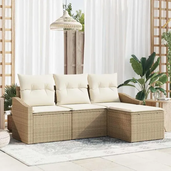 Ensemble de Canapés avec coussin 4 pcs Beige et crème polyrotin
