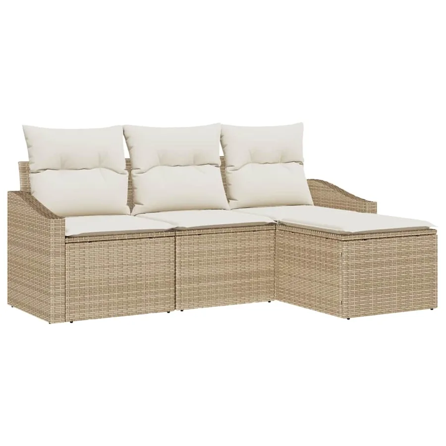 Ensemble de Canapés avec coussin 4 pcs Beige et crème polyrotin - 2