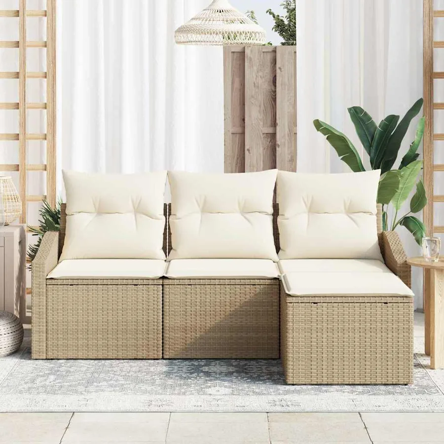Ensemble de Canapés avec coussin 4 pcs Beige et crème polyrotin - 3