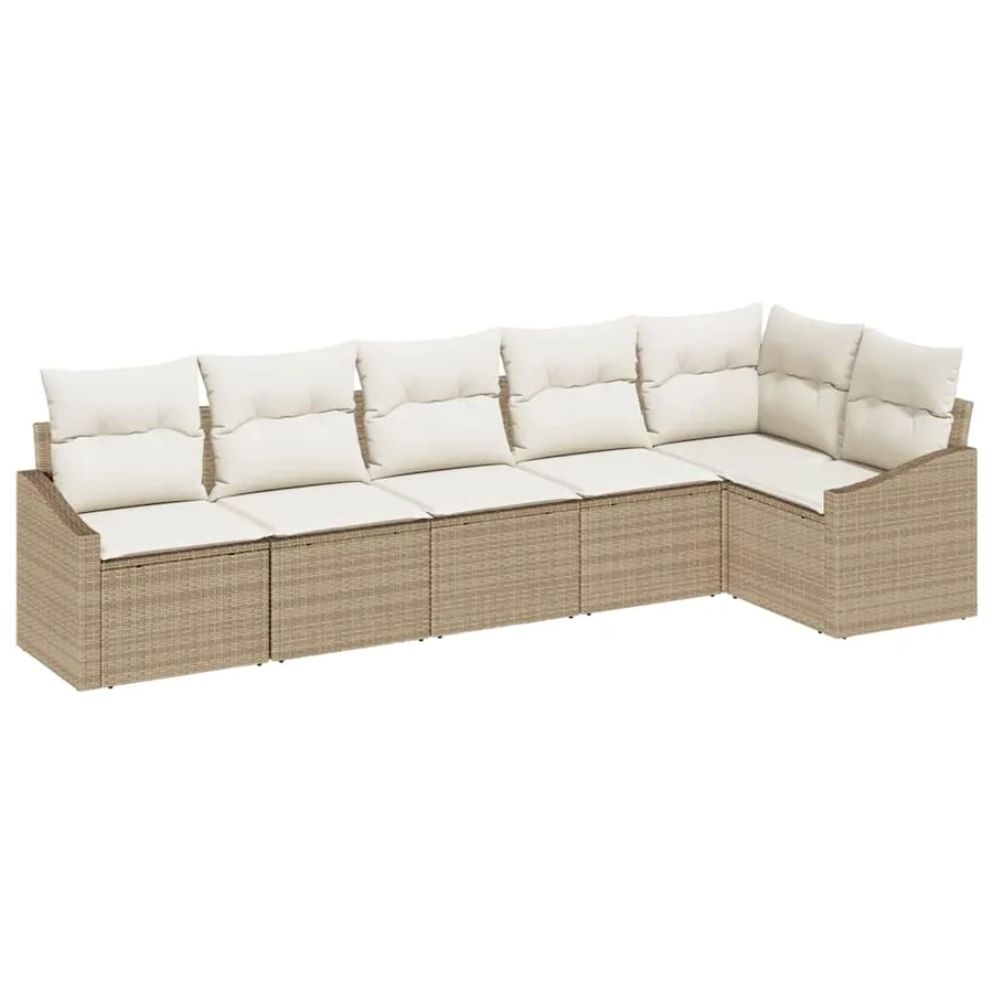 Ensemble de canapé de jardin 6 pcs Beige et blanc polyrotin - 2