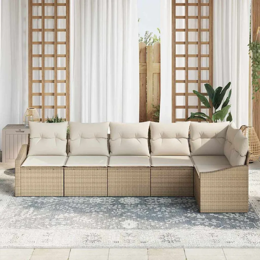 Ensemble de canapé de jardin 6 pcs Beige et blanc polyrotin - 3