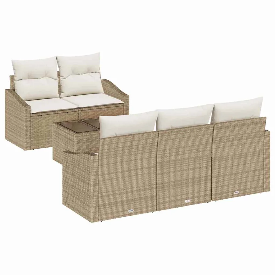 Ensemble de Canapés avec coussin 6 pcs Beige et crème polyrotin - 2