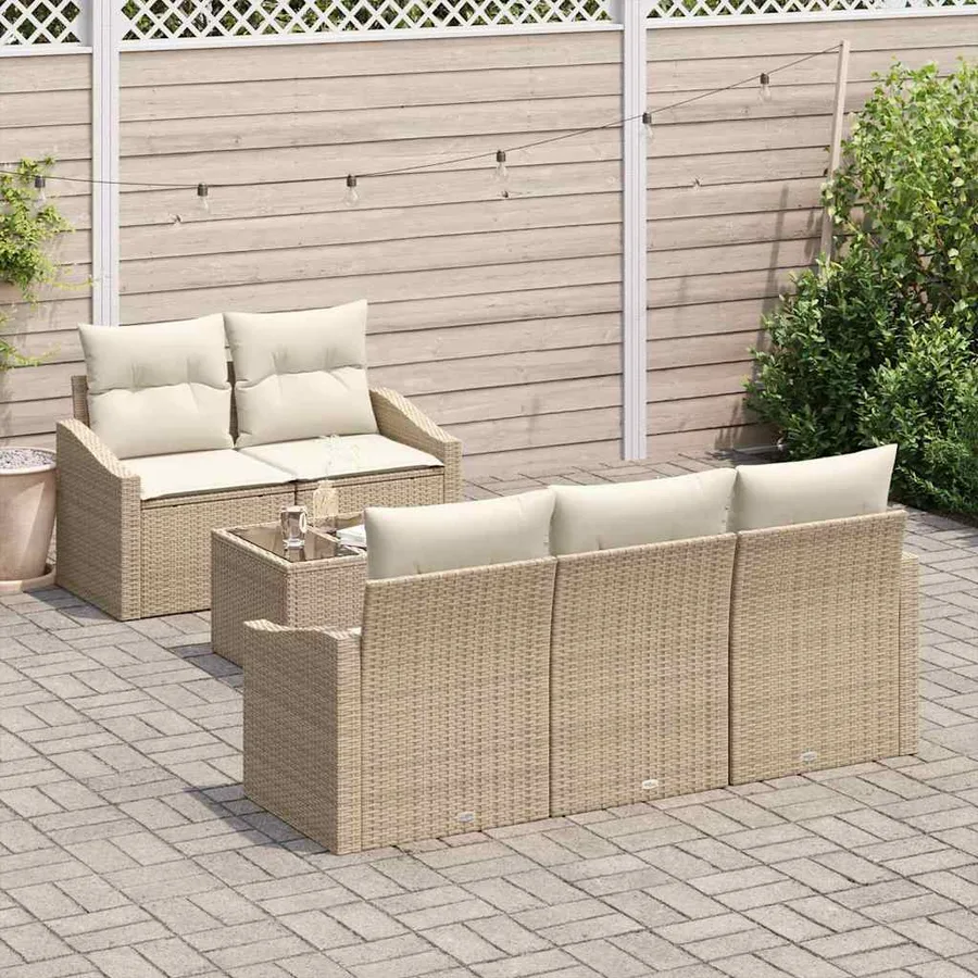 Ensemble de Canapés avec coussin 6 pcs Beige et crème polyrotin - 3