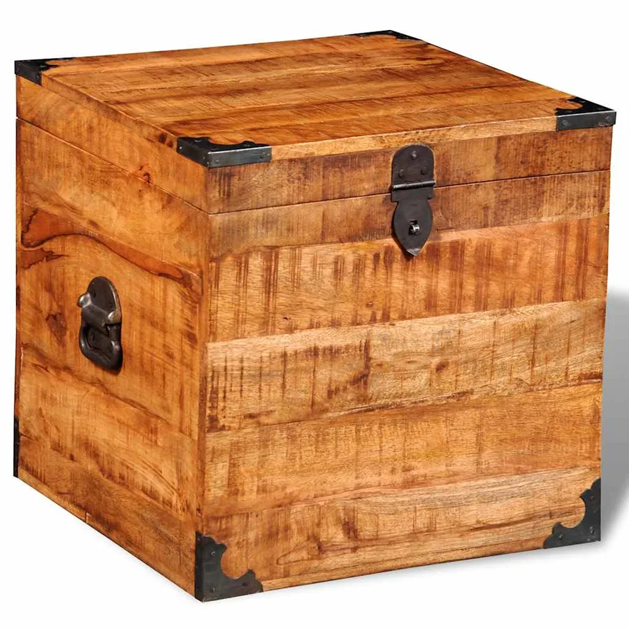 Coffre de rangement cubique Bois de manguier brut - 2