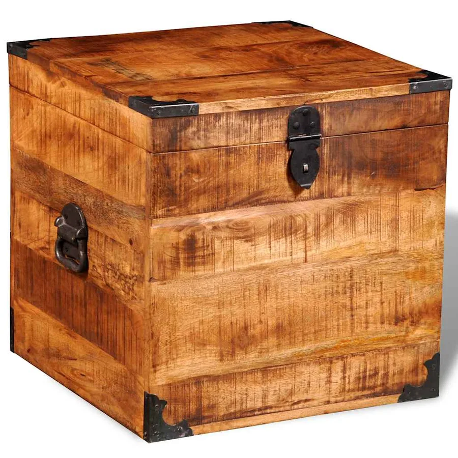 Coffre de rangement cubique Bois de manguier brut - 4