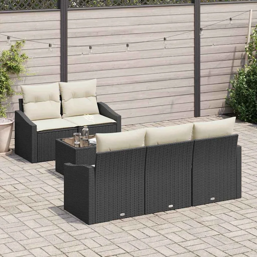 Ensemble de Canapés avec coussin 6 pcs Noir et Crème polyrotin - 3