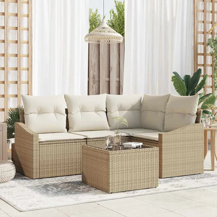 Ensemble de canapé de jardin 5 pcs Beige et crème polyrotin