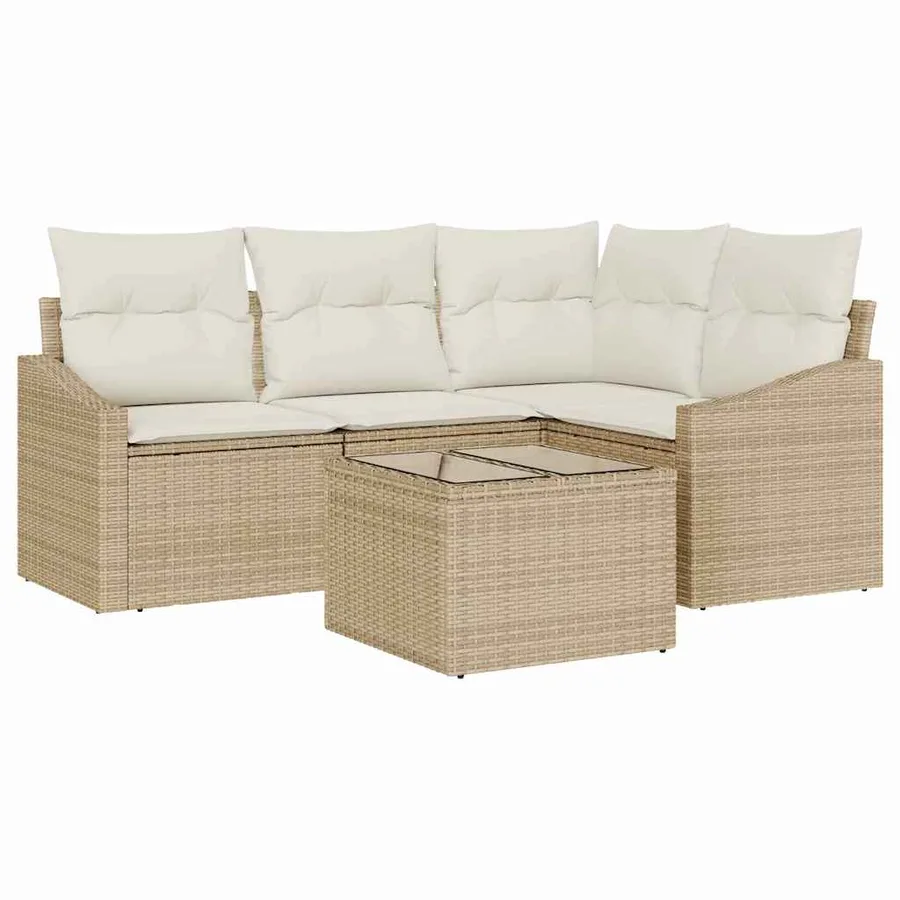Ensemble de canapé de jardin 5 pcs Beige et crème polyrotin - 2