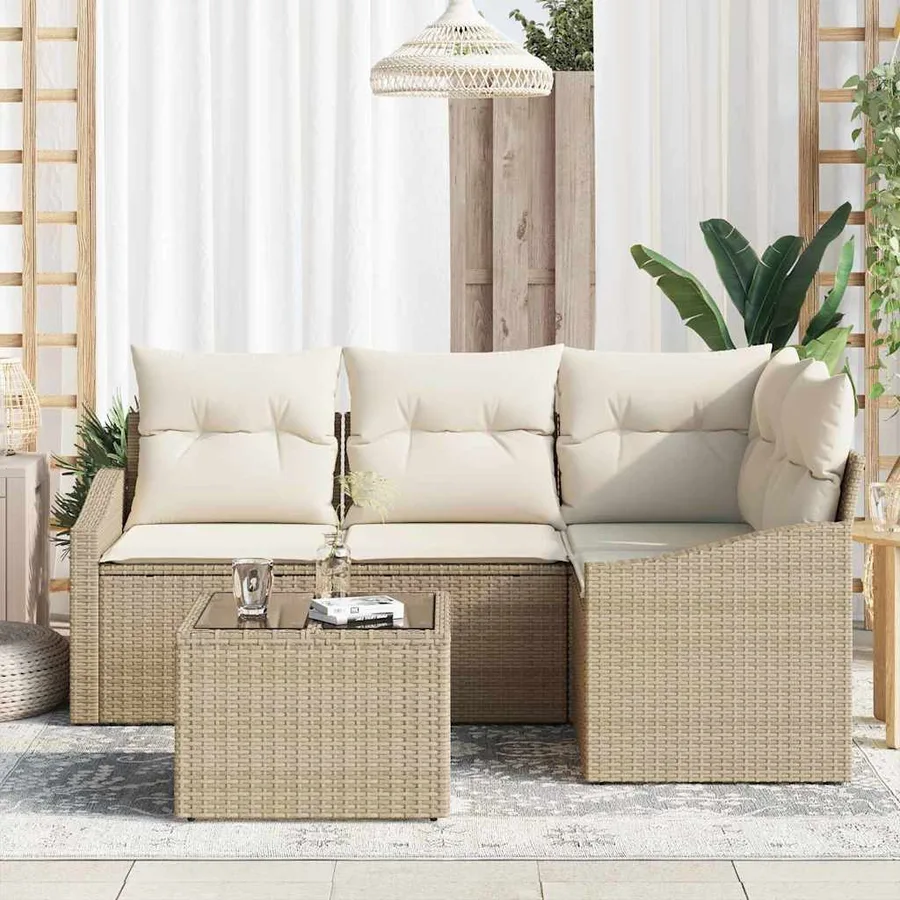 Ensemble de canapé de jardin 5 pcs Beige et crème polyrotin - 3