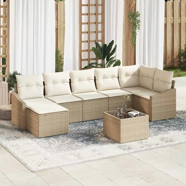 Ensemble de canapé de jardin 8 pcs Beige et crème polyrotin
