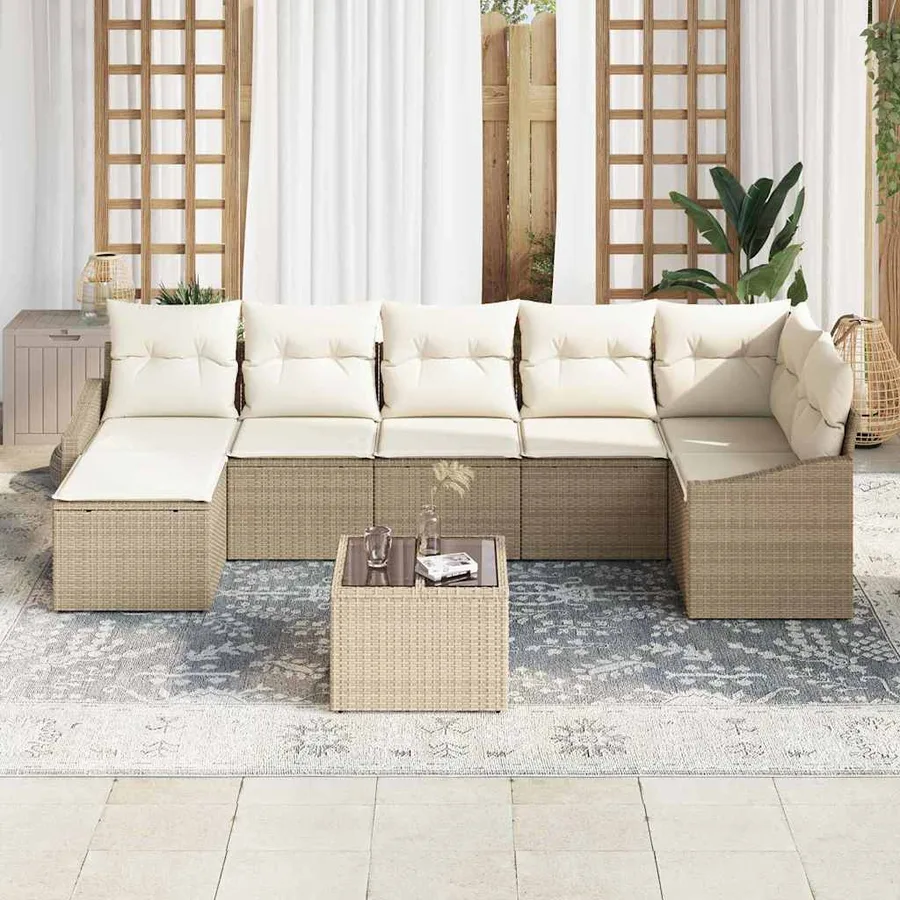 Ensemble de canapé de jardin 8 pcs Beige et crème polyrotin - 3