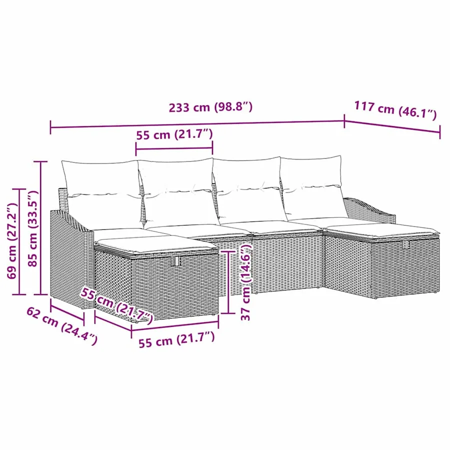 Ensemble de Canapés avec coussin 6 pcs polyrotin - 12