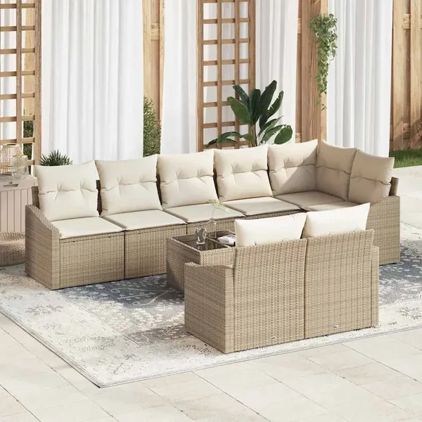 Ensemble de canapé de jardin 9 pcs Beige et crème polyrotin