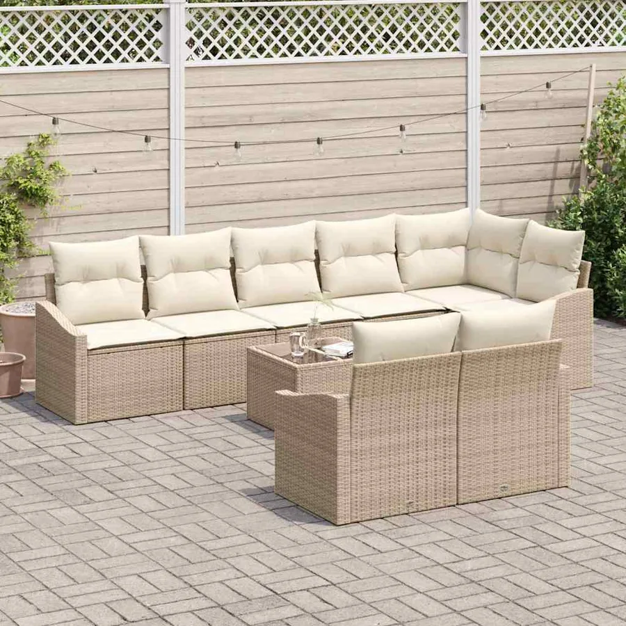 Ensemble de canapé de jardin 9 pcs Beige et crème polyrotin - 3