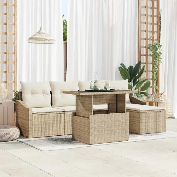 Ensemble de canapé de jardin 6 pcs Beige et crème polyrotin