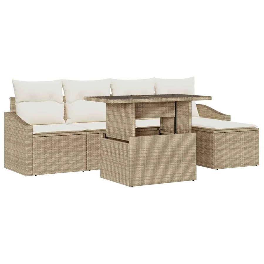 Ensemble de canapé de jardin 6 pcs Beige et crème polyrotin - 2